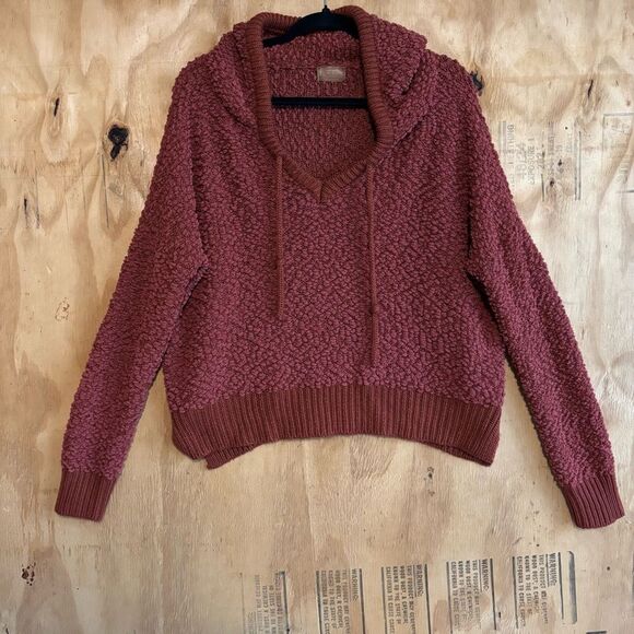 POL Rust Red Pullover Popcorn Weave Oversized Sweater Hoodie Sz S - Picture 1 of 6
